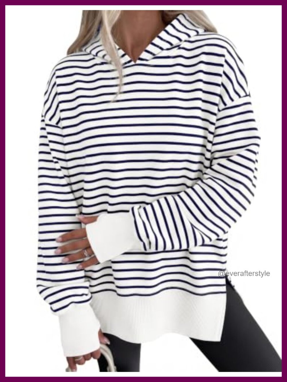 Oversized Striped Hoodie Long Sleeve Tunic Sweatshirt Side Slit Pullover